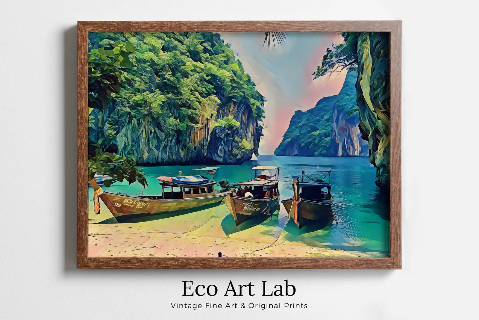 Framed view of Paradise Island in Thailand Landscape Painting, Printable Wall Art, for Home or Office Decor, Nature Print Digital Art Instant Download – printable wall art digital download.