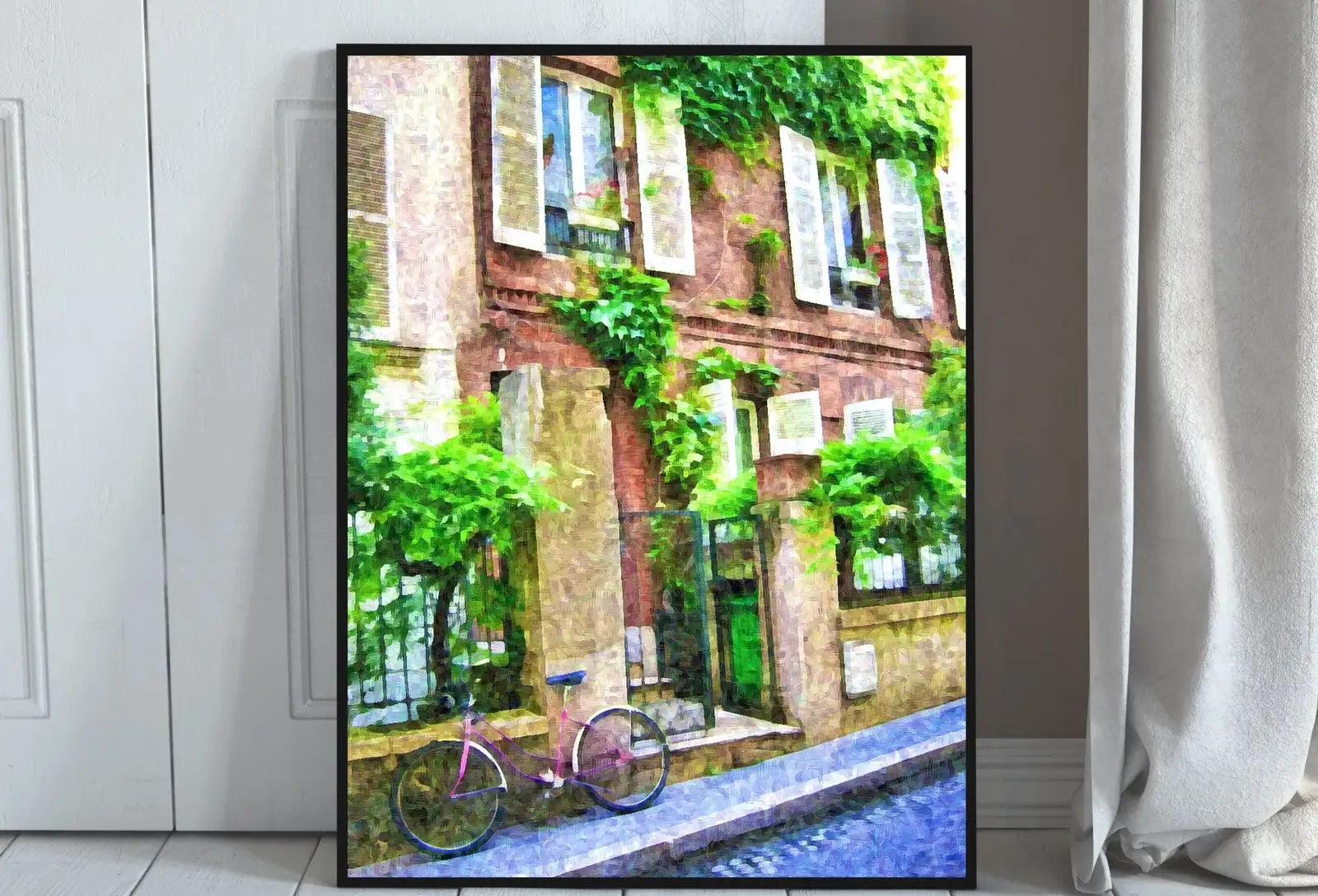 Detail view of artwork from Paris Building City Street View Urban Landscape Painting, Printable Wall Art, for Home or Office Decor, Print Digital Art Instant Download. (variation 1)