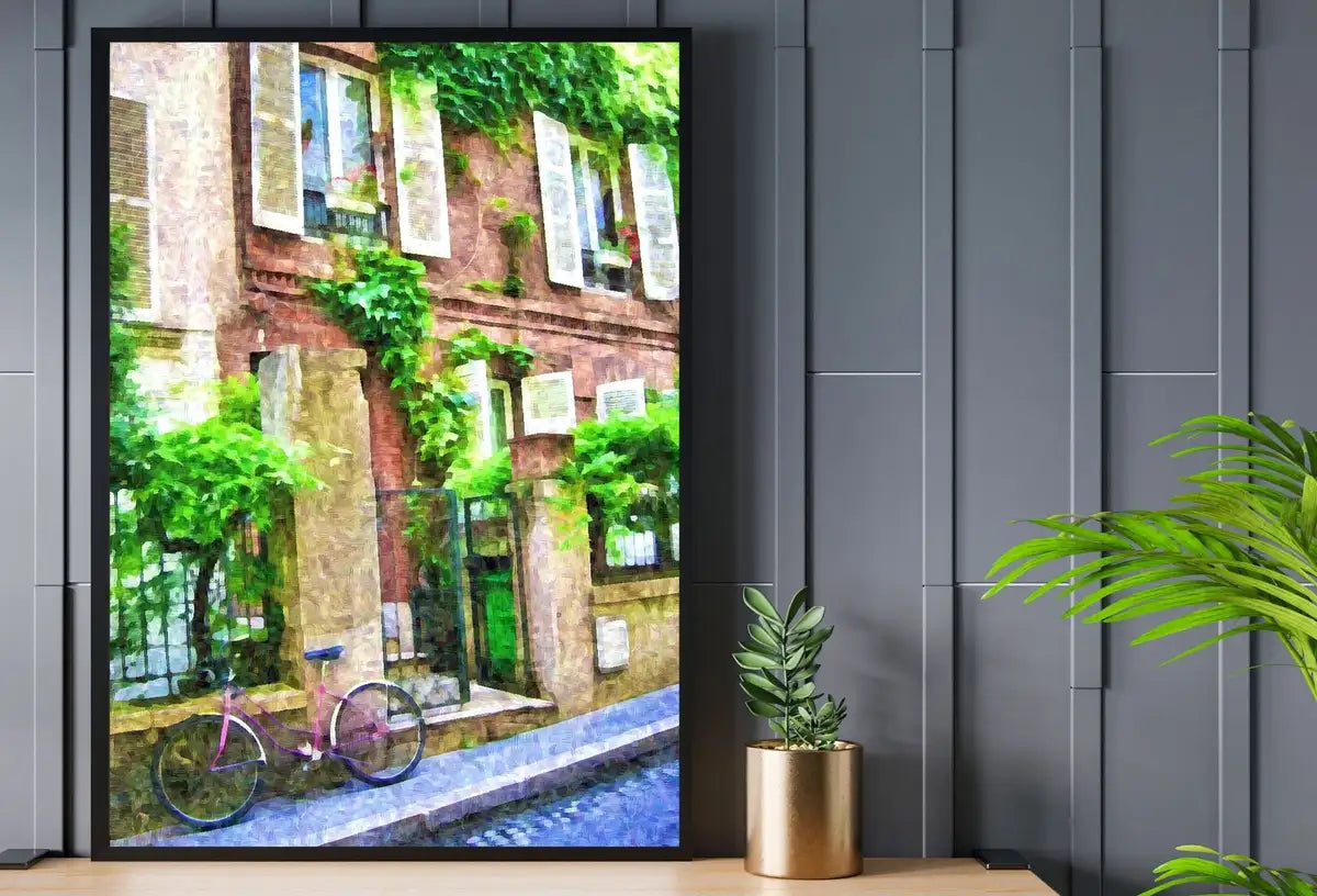 Detail view of artwork from Paris Building City Street View Urban Landscape Painting, Printable Wall Art, for Home or Office Decor, Print Digital Art Instant Download. (variation 2)