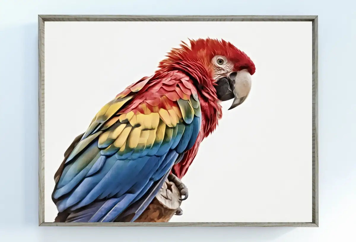 Detail view of artwork from Parrot Printable Wall Art, Tropical Bird Digital Painting, Instant Download Exotic Poster Scarlet Macaw Print. (variation 2)