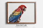Framed view of Parrot Printable Wall Art, Tropical Bird Digital Painting, Instant Download Exotic Poster Scarlet Macaw Print – printable wall art digital download.