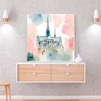 Detail view of artwork from Pastel Printable Notre Dame Wall Art I Watercolor Cathedral Decor I Paris Home Square Print. (variation 1)