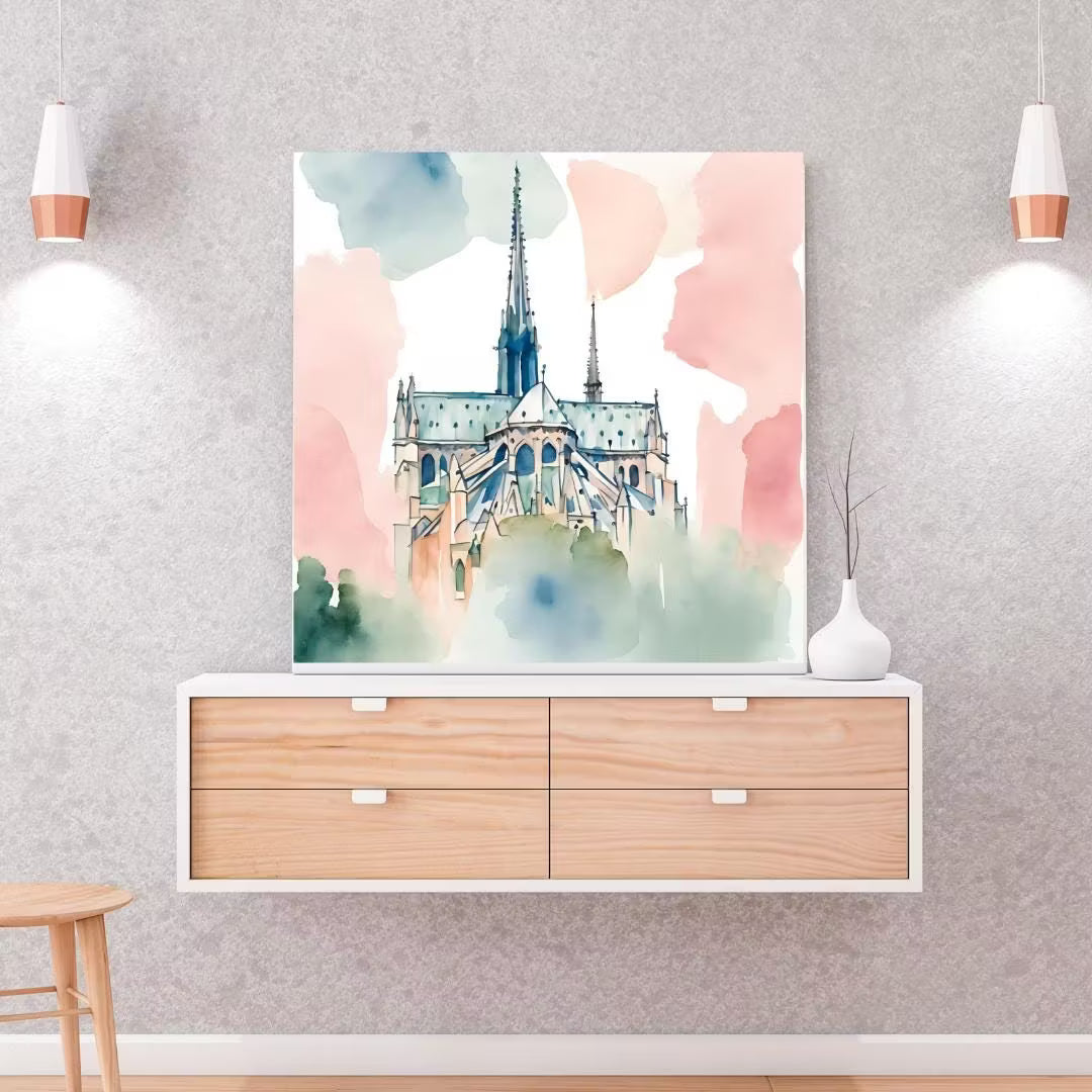 Pastel Printable Notre Dame Wall Art I Watercolor Cathedral Decor I Paris Home Square Print – Printable Wall Art