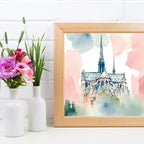 Pastel Printable Notre Dame Wall Art I Watercolor Cathedral Decor I Paris Home Square Print – Printable Wall Art