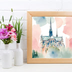 Detail view of artwork from Pastel Printable Notre Dame Wall Art I Watercolor Cathedral Decor I Paris Home Square Print. (variation 2)