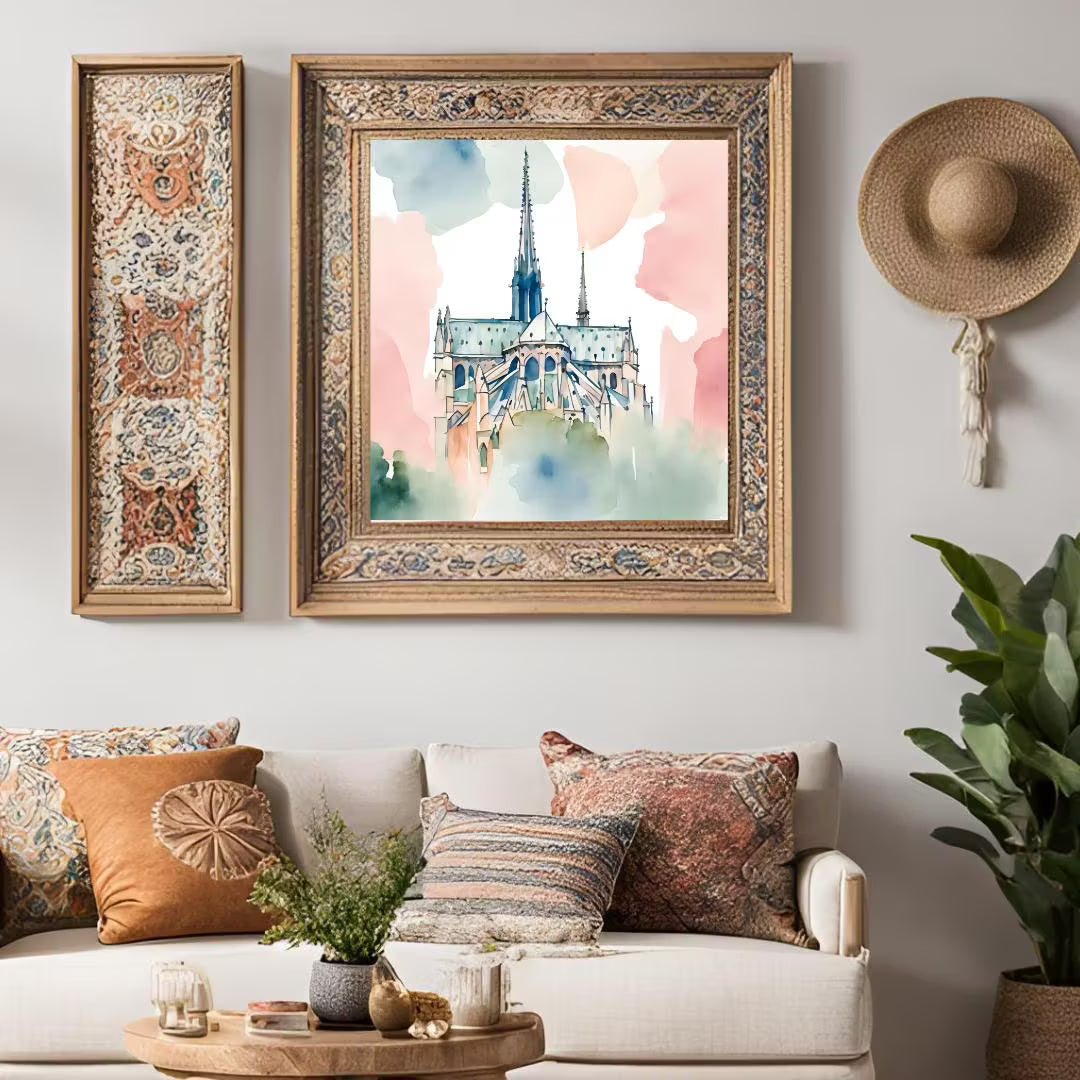Pastel Printable Notre Dame Wall Art I Watercolor Cathedral Decor I Paris Home Square Print – Printable Wall Art