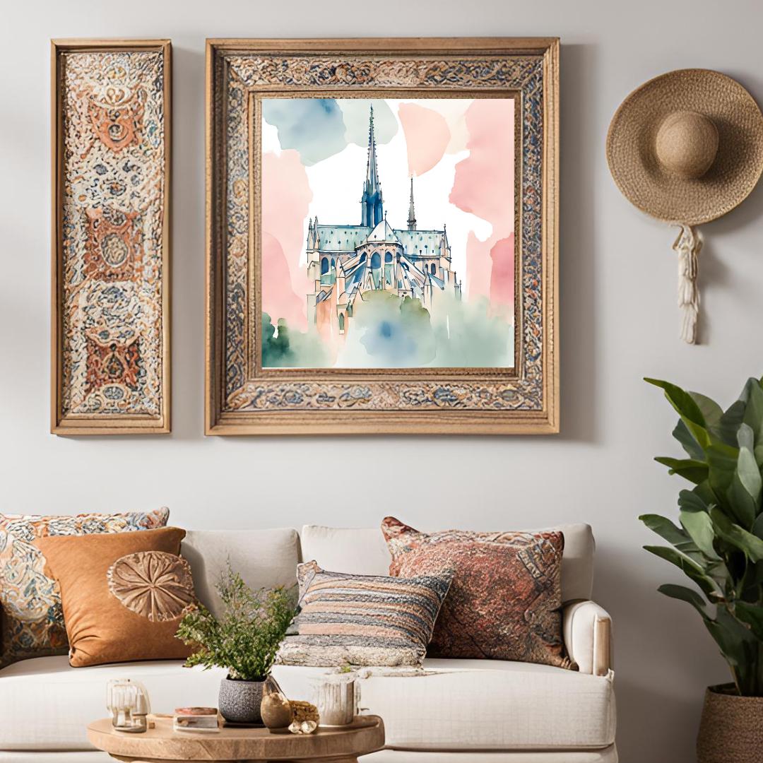 Pastel Printable Notre Dame Wall Art I Watercolor Cathedral Decor I Paris Home Square Print – Printable Wall Art Digital Download – Digital Download