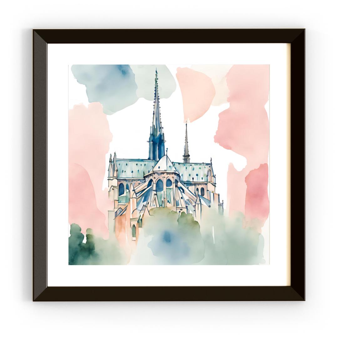 Pastel Printable Notre Dame Wall Art I Watercolor Cathedral Decor I Paris Home Square Print – Printable Wall Art Digital Download – Digital Download