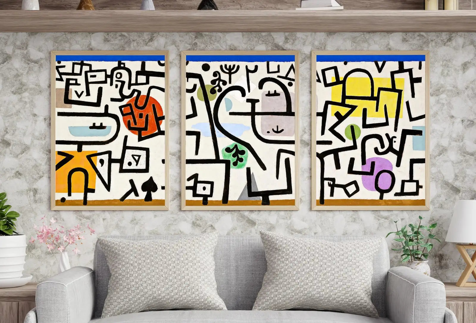 Detail view of artwork from Paul Klee Print 3 Piece Wall Art Vintage Abstract Art Poster. Gallery Wall Set Abstract Famous Art Print. Printable Retro Paul Klee Wall Art. (variation 1)