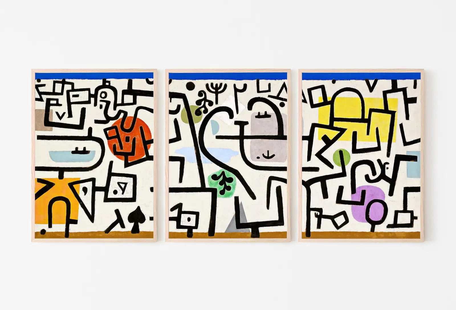 Framed view of Paul Klee Print 3 Piece Wall Art Vintage Abstract Art Poster. Gallery Wall Set Abstract Famous Art Print. Printable Retro Paul Klee Wall Art – printable wall art digital download.