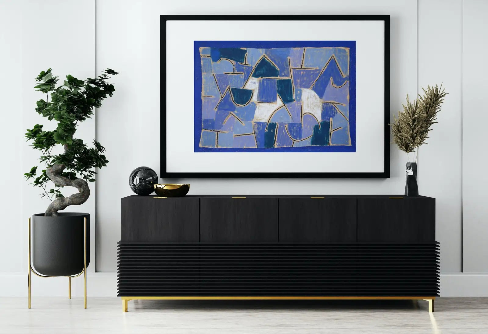 Detail view of artwork from Paul Klee Print Blue Vintage Abstract Art Poster. Instant Download Vintage Blue Night Famous Art Print. Printable Retro Paul Klee Wall Art. (variation 1)