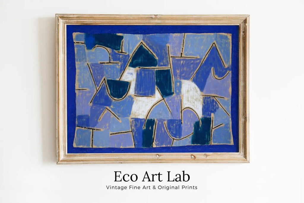 Framed view of Paul Klee Print Blue Vintage Abstract Art Poster. Instant Download Vintage Blue Night Famous Art Print. Printable Retro Paul Klee Wall Art – printable wall art digital download.