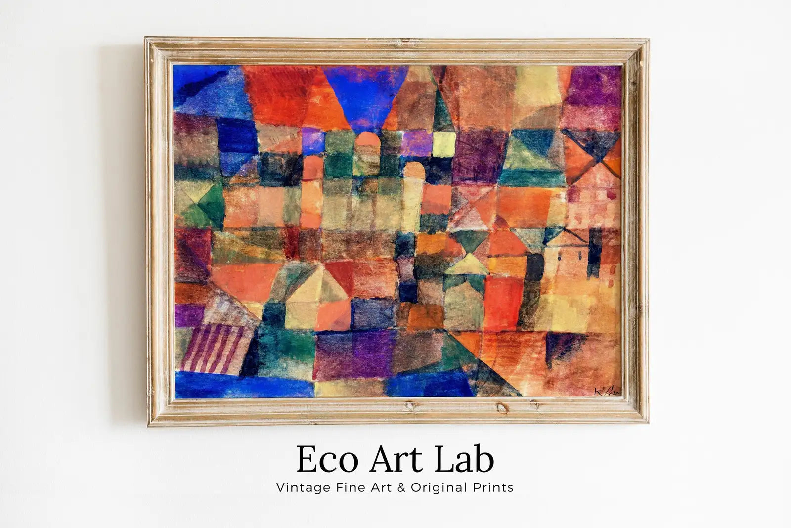 Framed view of Paul Klee Print Vintage Abstract Art Poster. City with Domes Landscape Abstract Famous Vintage Art Print. Printable Retro Paul Klee Wall Art – printable wall art digital download.