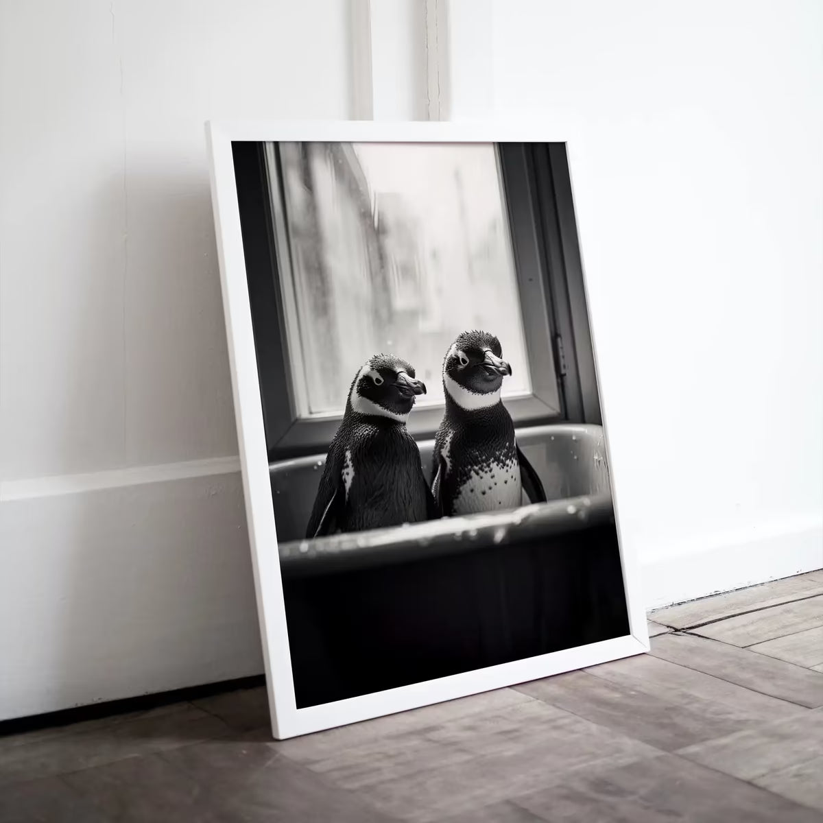 Penguins in Tub Printable Wall Art | Black & White Penguin Photo | Printable | Bathroom Art Print | Penguin Art |  #04 – Printable Wall Art