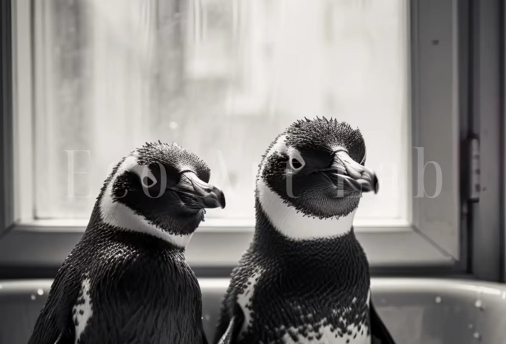 Penguins in Tub Printable Wall Art | Black & White Penguin Photo | Printable | Bathroom Art Print | Penguin Art |  #04 – Printable Wall Art