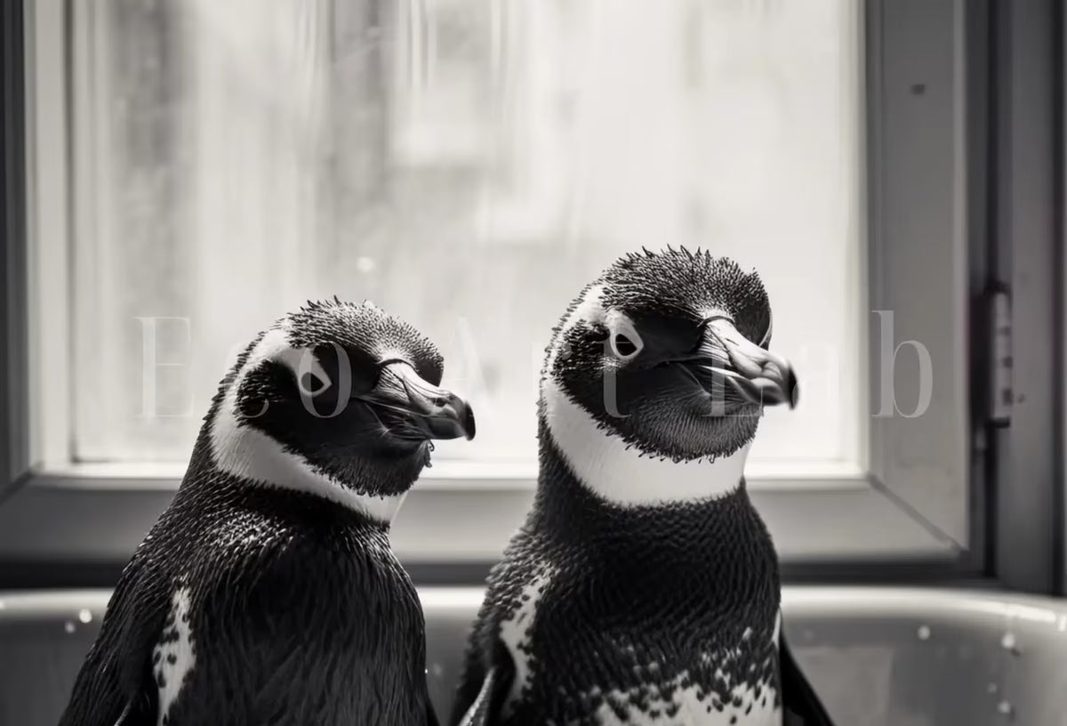 Penguins in Tub Printable Wall Art | Black & White Penguin Photo | Printable | Bathroom Art Print | Penguin Art |  #04 – Printable Wall Art