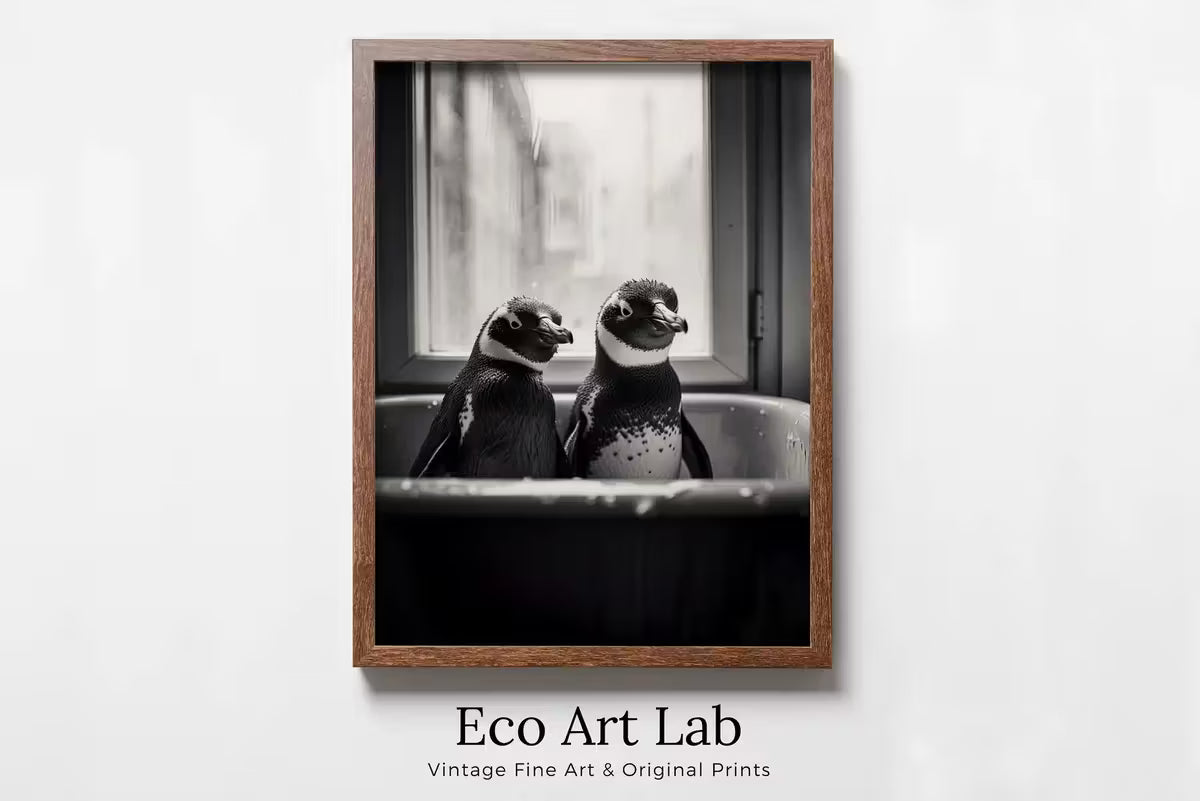 Penguins in Tub Printable Wall Art | Black & White Penguin Photo | Printable | Bathroom Art Print | Penguin Art |  #04 – Printable Wall Art