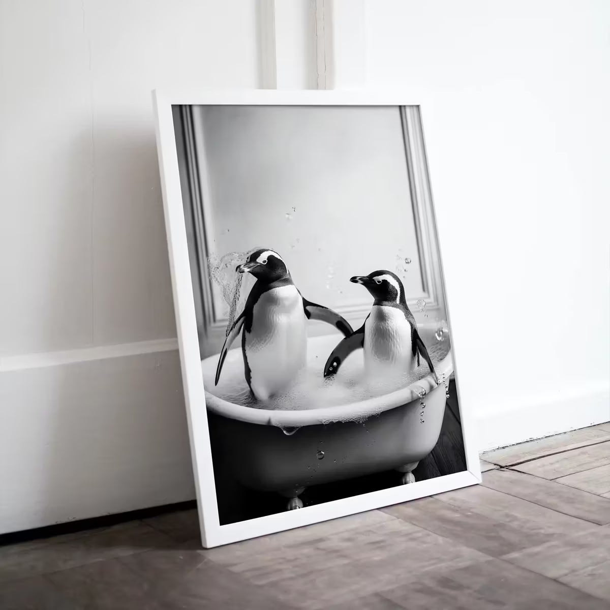 Penguins in Tub Printable Wall Art | Black & White Penguin Photo | Printable | Bathroom Art Print | Penguin Art |  #05 – Printable Wall Art