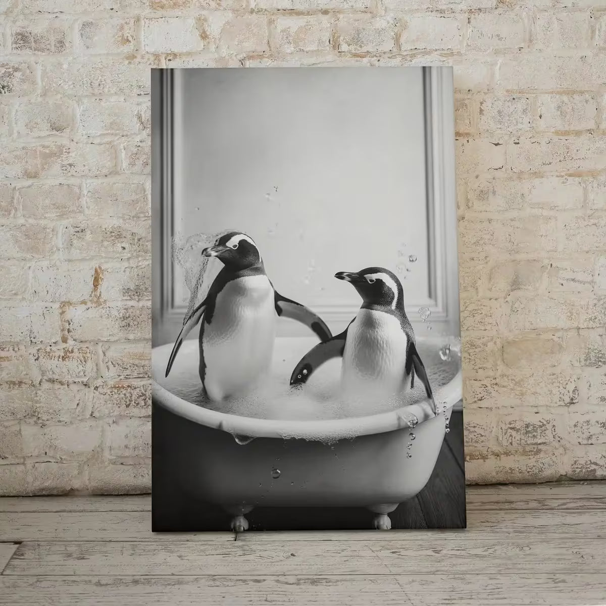 Penguins in Tub Printable Wall Art | Black & White Penguin Photo | Printable | Bathroom Art Print | Penguin Art |  #05 – Printable Wall Art