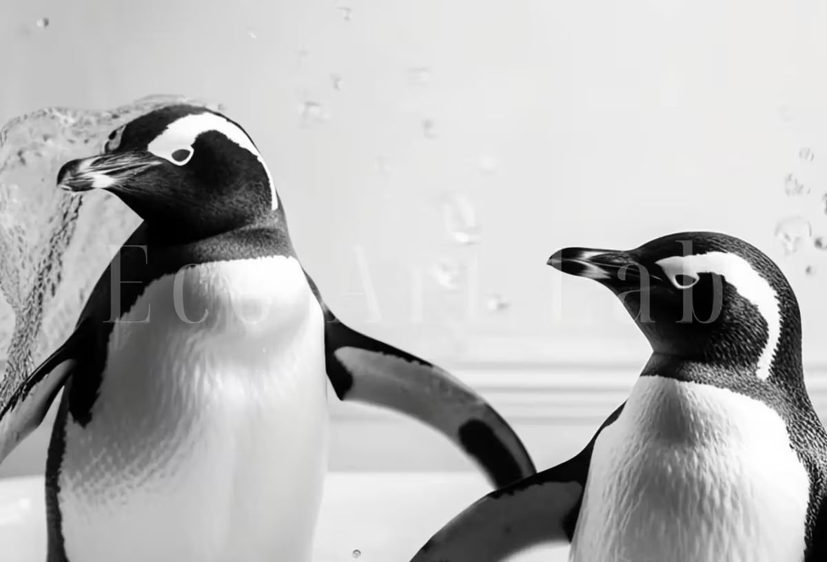 Penguins in Tub Printable Wall Art | Black & White Penguin Photo | Printable | Bathroom Art Print | Penguin Art |  #05 – Printable Wall Art