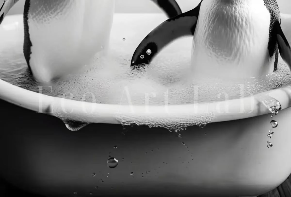 Penguins in Tub Printable Wall Art | Black & White Penguin Photo | Printable | Bathroom Art Print | Penguin Art |  #05 – Printable Wall Art