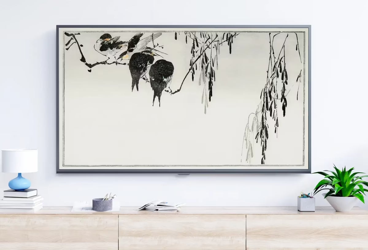 Perched Magpies Illustration Vintage Japanese Painting Frame TV Art. Antique Japanese Art Samsung TV,  for Samsung Frame – Frame TV  Art