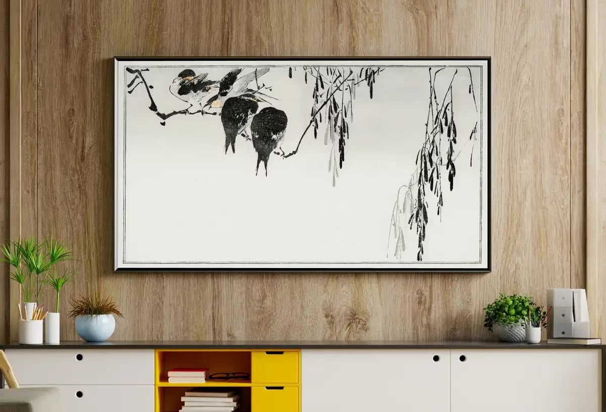 Perched Magpies Illustration Vintage Japanese Painting Frame TV Art. Antique Japanese Art Samsung TV,  for Samsung Frame – Frame TV  Art