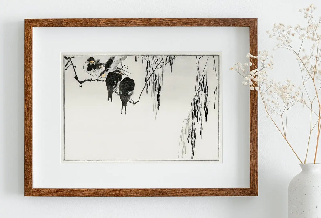 Included artwork preview showing first selection of artworks from Perched Magpies Illustration Vintage Japanese Painting. Japanese Wall Art Printable Poster. 19th Century Japanese Vintage Wall Art, Bird Art.