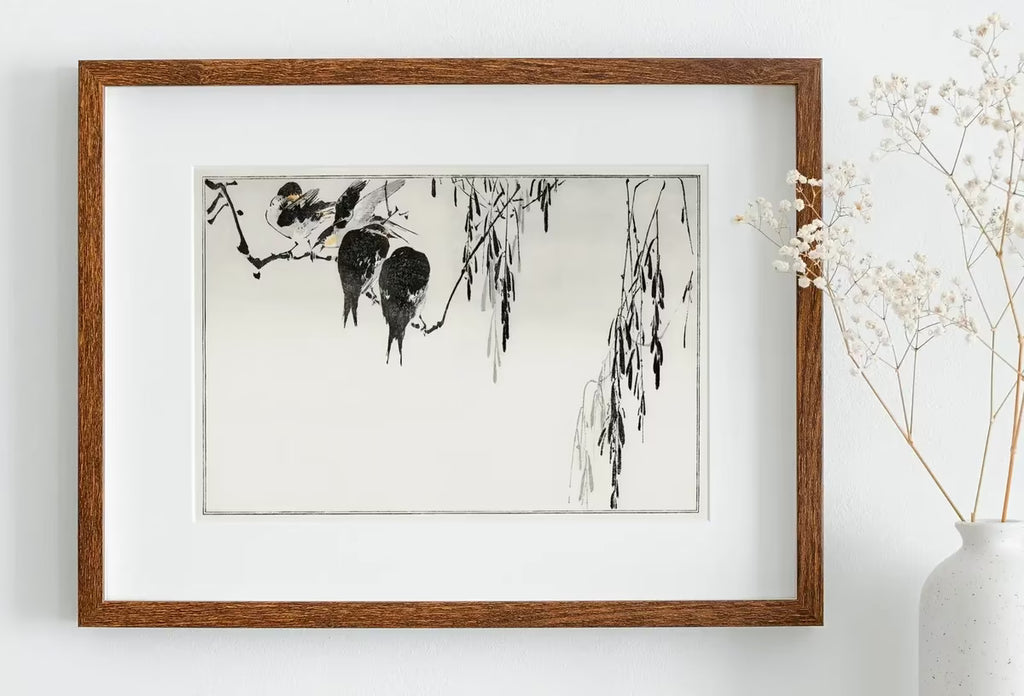 Perched Magpies Illustration Vintage Japanese Painting. Japanese Wall Art Printable Poster. 19th Century Japanese Vintage Wall Art, Bird Art – Printable Wall Art