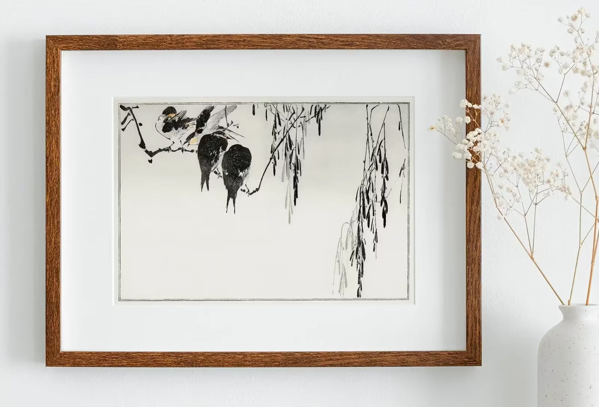 Perched Magpies Illustration Vintage Japanese Painting. Japanese Wall Art Printable Poster. 19th Century Japanese Vintage Wall Art, Bird Art – Printable Wall Art