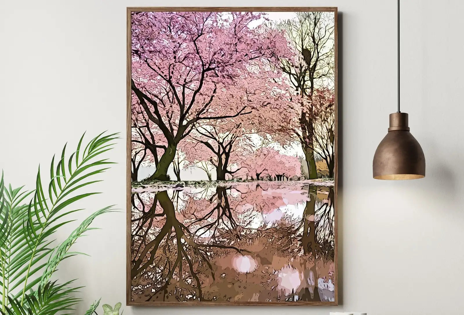 Pink Blossom Trees Reflection Printable Wall Art. Cherry Blossom Tree Floral Wall Art Print. Pink Wall Art Floral Poster Botanical Art – Printable Wall Art Digital Download – Digital Download