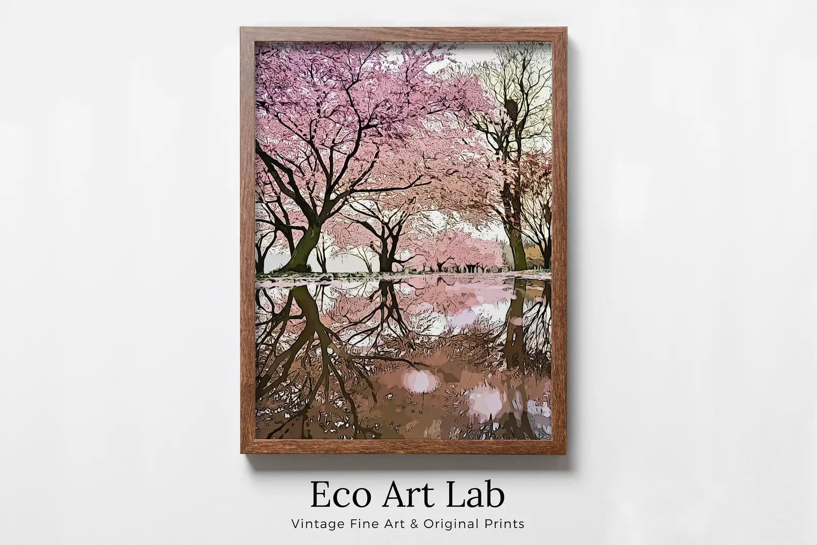 Pink Blossom Trees Reflection Printable Wall Art. Cherry Blossom Tree Floral Wall Art Print. Pink Wall Art Floral Poster Botanical Art – Printable Wall Art Digital Download – Digital Download