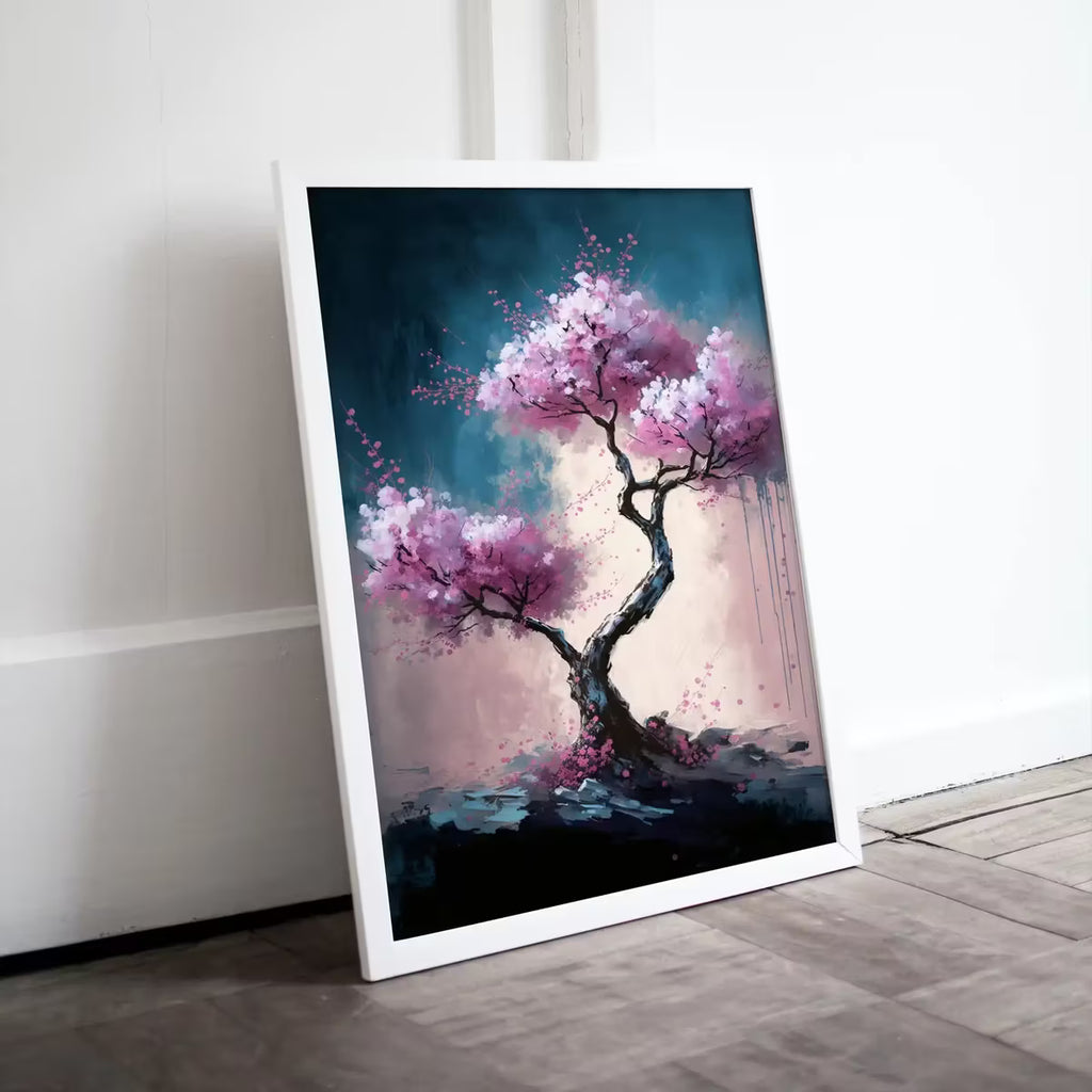 Pink Cherry Blossom Bonzai Tree Abstract Painting. Original Printable Wall Art. Blooming Floral Painting. Modern Living Room Home Wall Decor – Printable Wall Art