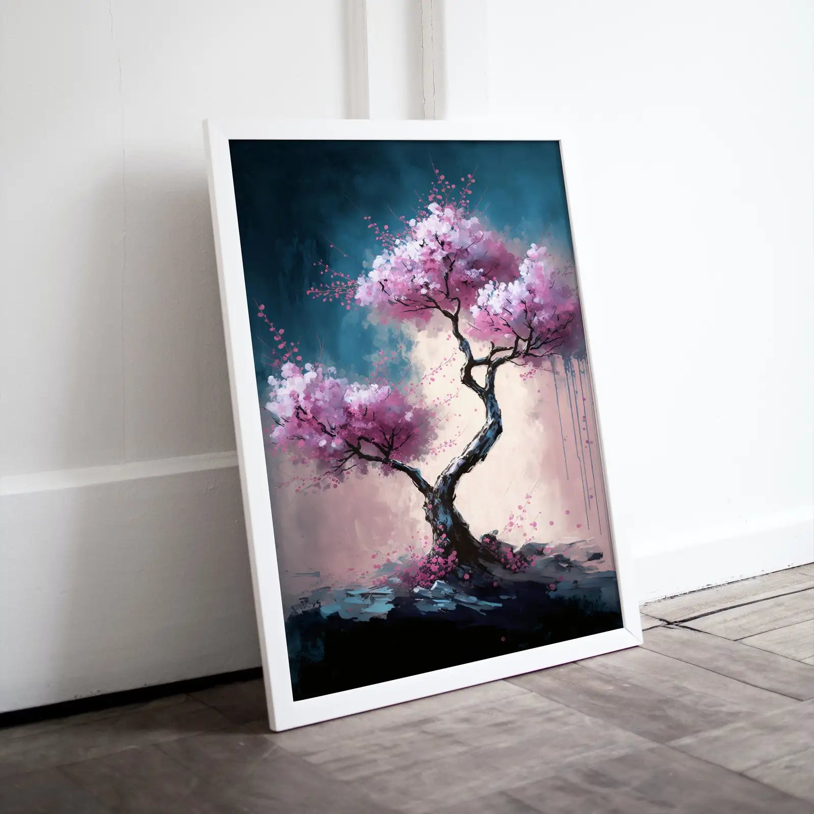 Pink Cherry Blossom Bonzai Tree Abstract Painting. Original Printable Wall Art. Blooming Floral Painting. Modern Living Room Home Wall Decor – Printable Wall Art Digital Download – Digital Download