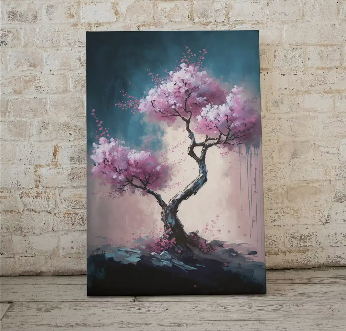 Pink Cherry Blossom Bonzai Tree Abstract Painting. Original Printable Wall Art. Blooming Floral Painting. Modern Living Room Home Wall Decor – Printable Wall Art