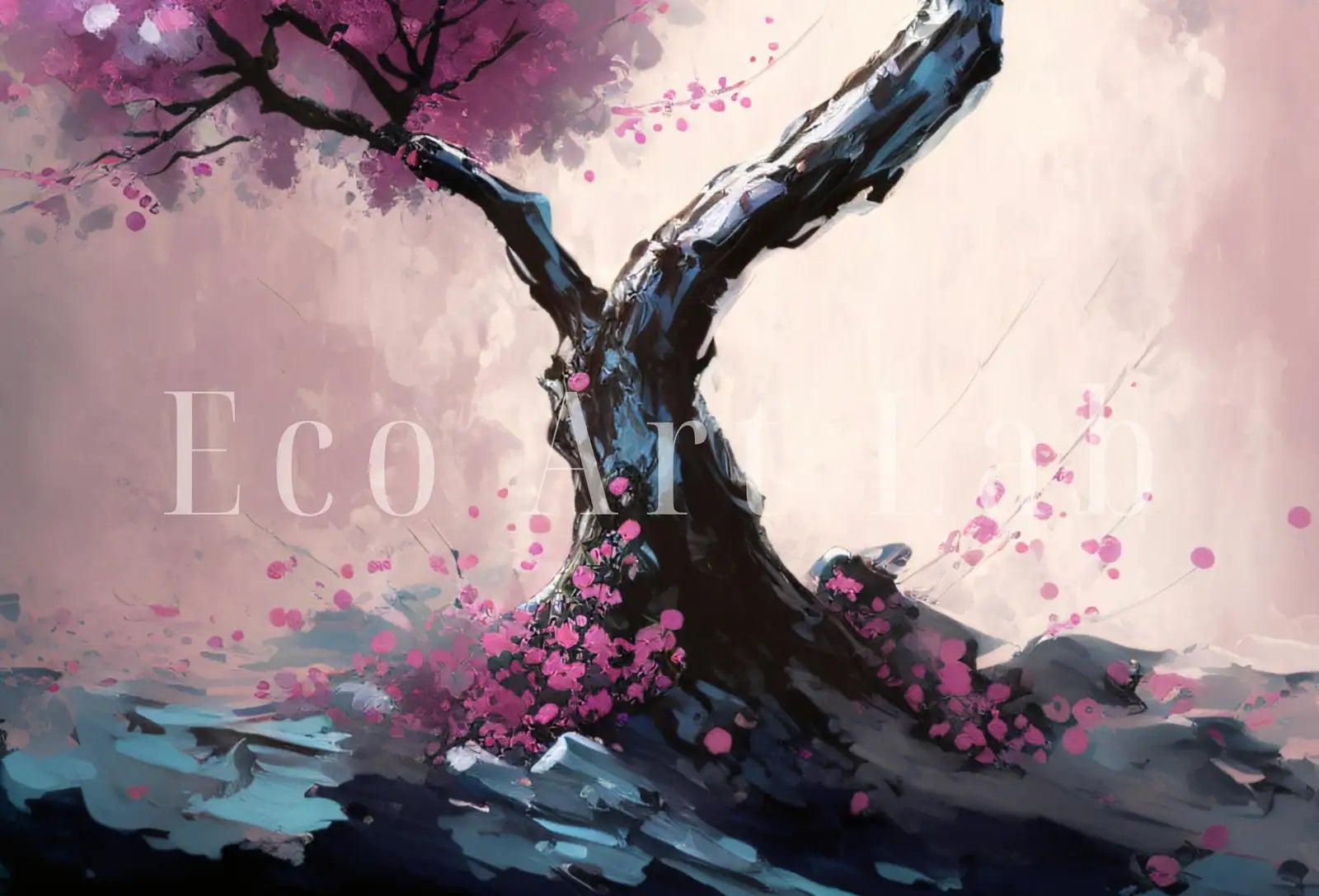 Pink Cherry Blossom Bonzai Tree Abstract Painting. Original Printable Wall Art. Blooming Floral Painting. Modern Living Room Home Wall Decor – Printable Wall Art Digital Download – Digital Download