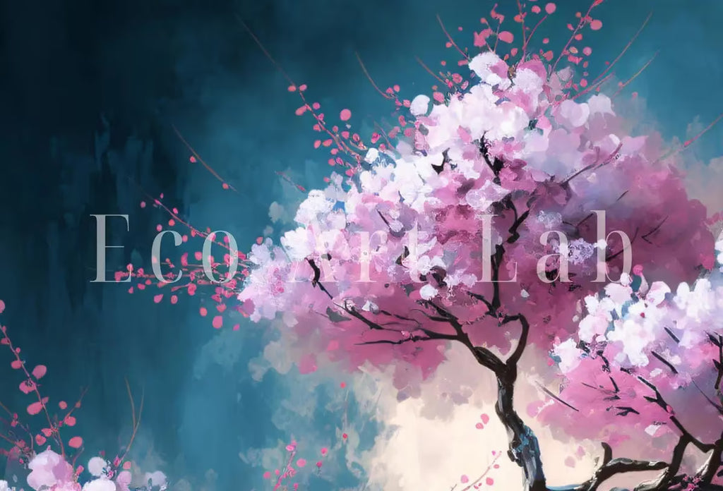 Pink Cherry Blossom Bonzai Tree Abstract Painting. Original Printable Wall Art. Blooming Floral Painting. Modern Living Room Home Wall Decor – Printable Wall Art