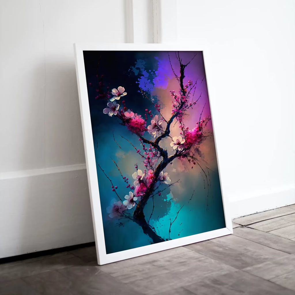 Pink Cherry Blossom Tree Branch Abstract Painting. Original Printable Wall Art. Blooming Floral Painting. Modern Living Room Home Wall Decor – Printable Wall Art