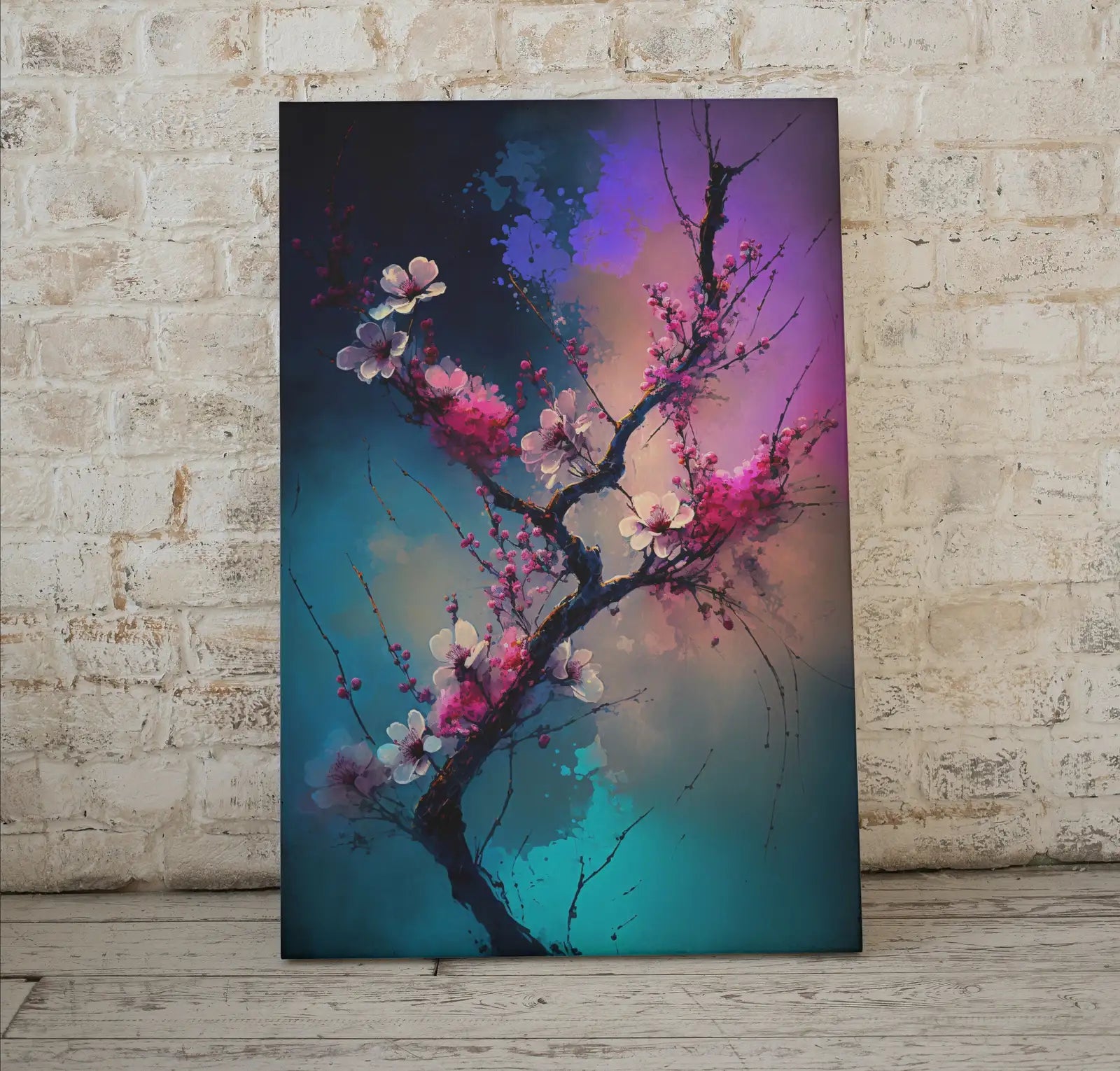 Pink Cherry Blossom Tree Branch Abstract Painting. Original Printable Wall Art. Blooming Floral Painting. Modern Living Room Home Wall Decor – Printable Wall Art Digital Download – Digital Download