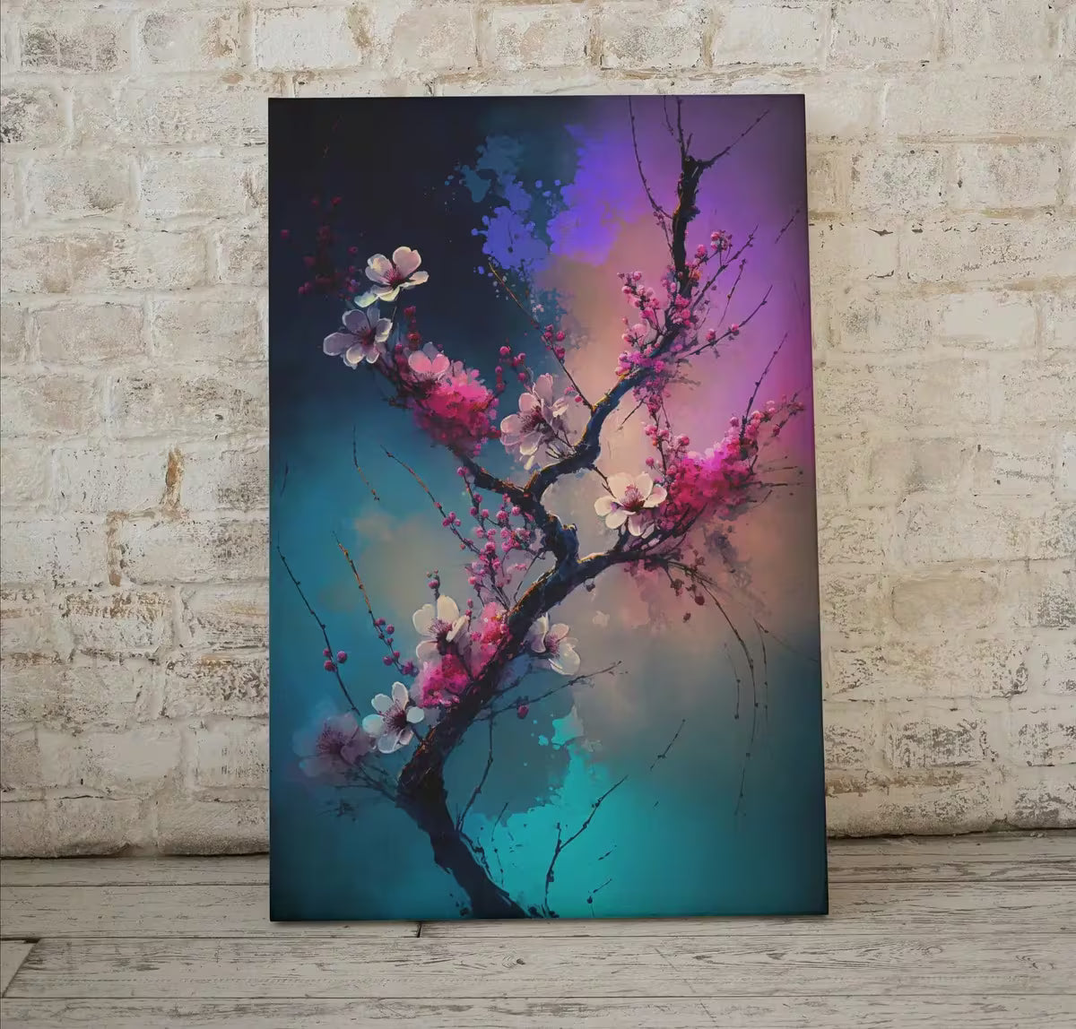 Pink Cherry Blossom Tree Branch Abstract Painting. Original Printable Wall Art. Blooming Floral Painting. Modern Living Room Home Wall Decor – Printable Wall Art