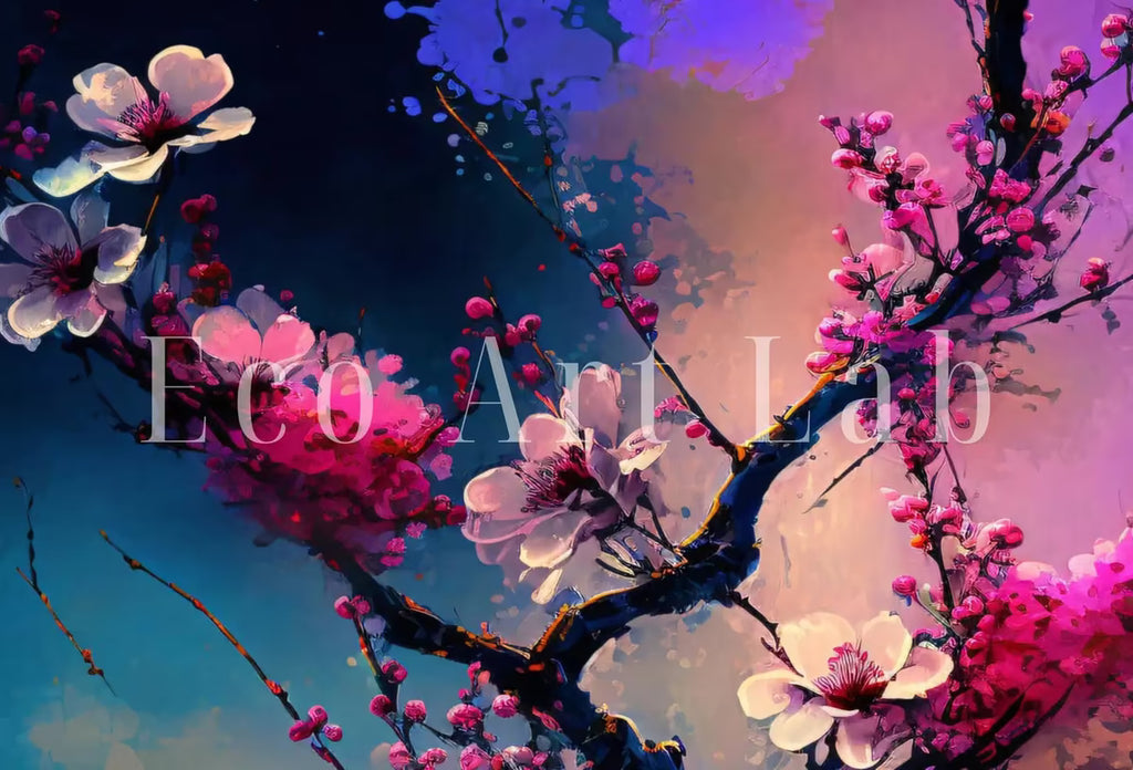 Pink Cherry Blossom Tree Branch Abstract Painting. Original Printable Wall Art. Blooming Floral Painting. Modern Living Room Home Wall Decor – Printable Wall Art