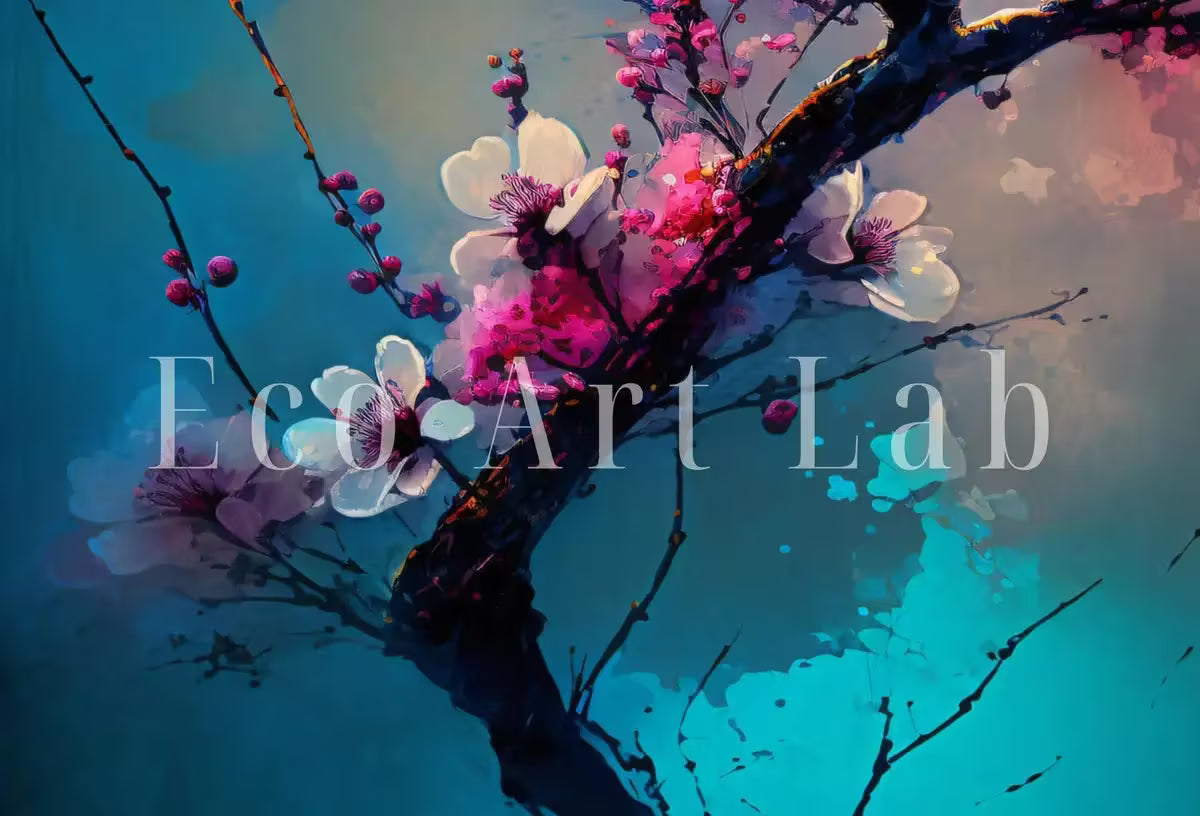 Pink Cherry Blossom Tree Branch Abstract Painting. Original Printable Wall Art. Blooming Floral Painting. Modern Living Room Home Wall Decor – Printable Wall Art