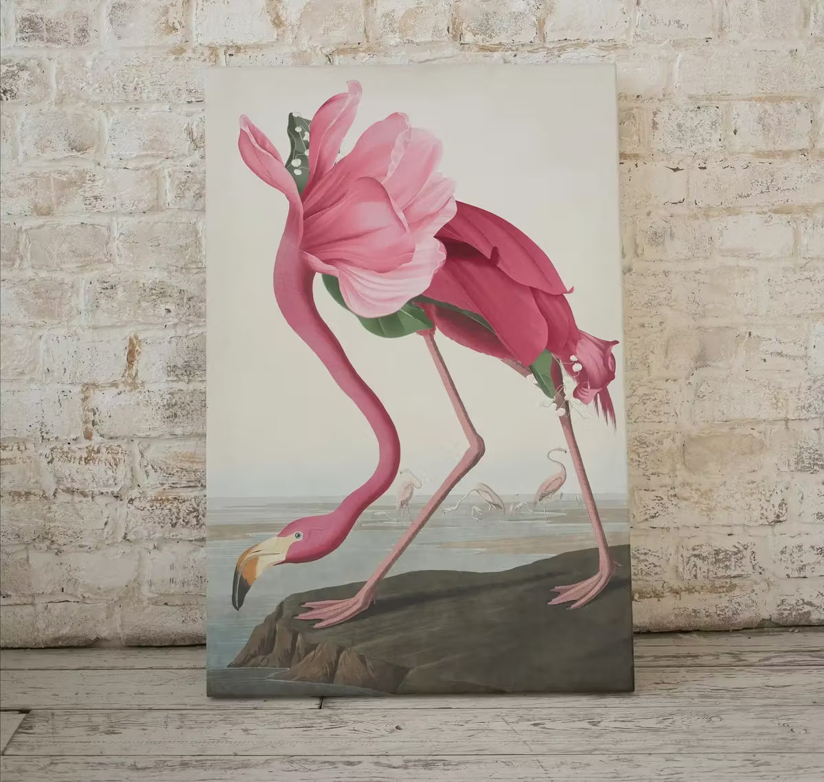 Pink Flamingo with a Flowers Body. Altered Vintage Tropical Bird Digital Painting. Wildlife Nature Colorful Decor. Bird Poster Printable Art – Printable Wall Art
