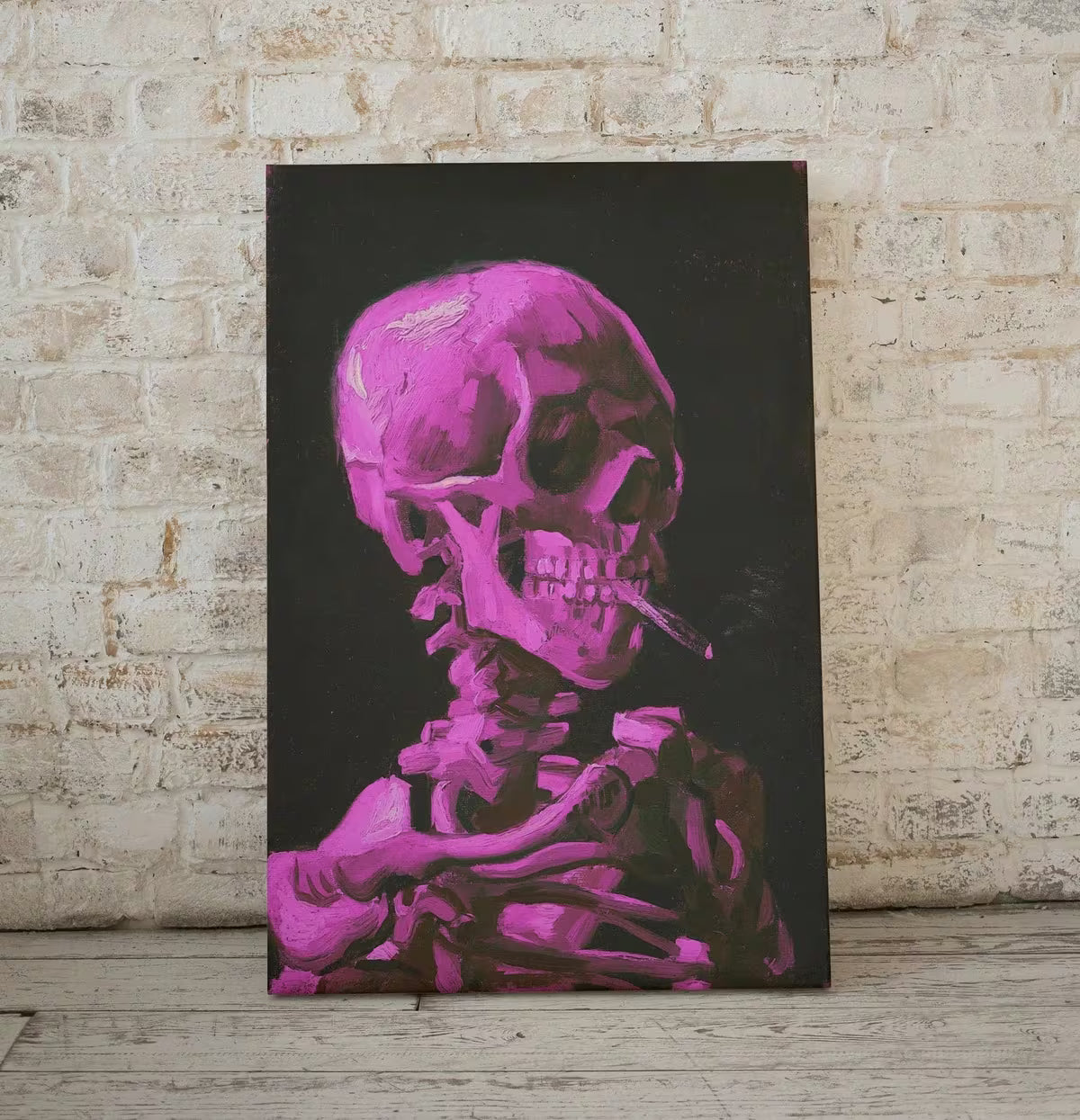 Pink Van Gogh Print Skull Wall Art Poster. Instant Download Printable Wall Art Skeleton Smoking Cigarette Print. Famous Skull Print. – Printable Wall Art