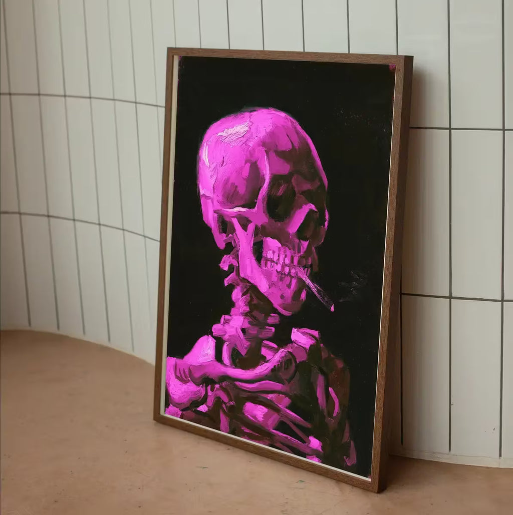 Pink Van Gogh Print Skull Wall Art Poster. Instant Download Printable Wall Art Skeleton Smoking Cigarette Print. Famous Skull Print. – Printable Wall Art