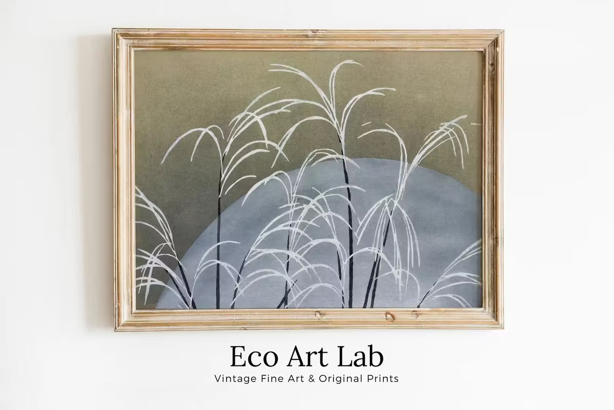 Plants and Moon Vintage Japanese Printable Wall Art. Antique Japanese Art. Instant Download Botanical Print Floral Minimalist Wall Decor – Printable Wall Art