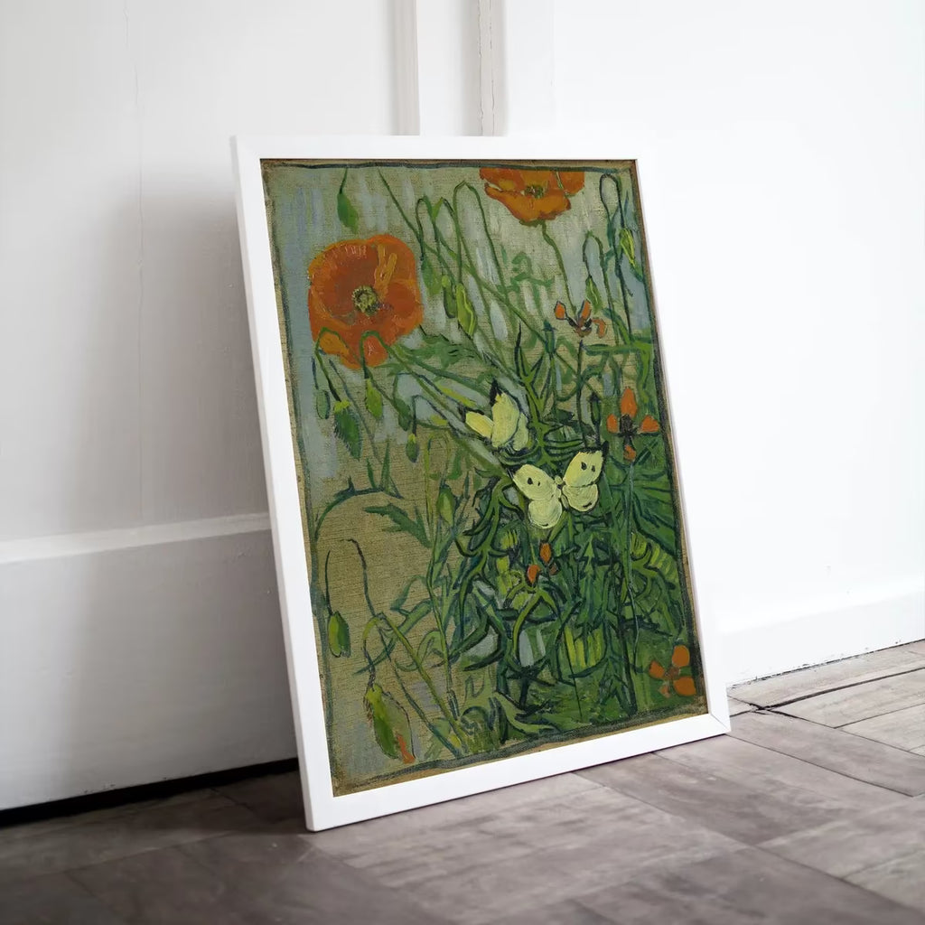 Poppies & Butterflies Famous van Gogh Painting Art Print. Instant Download. Floral Printable van Gogh Fine Art. Vintage Botanical Art. – Printable Wall Art