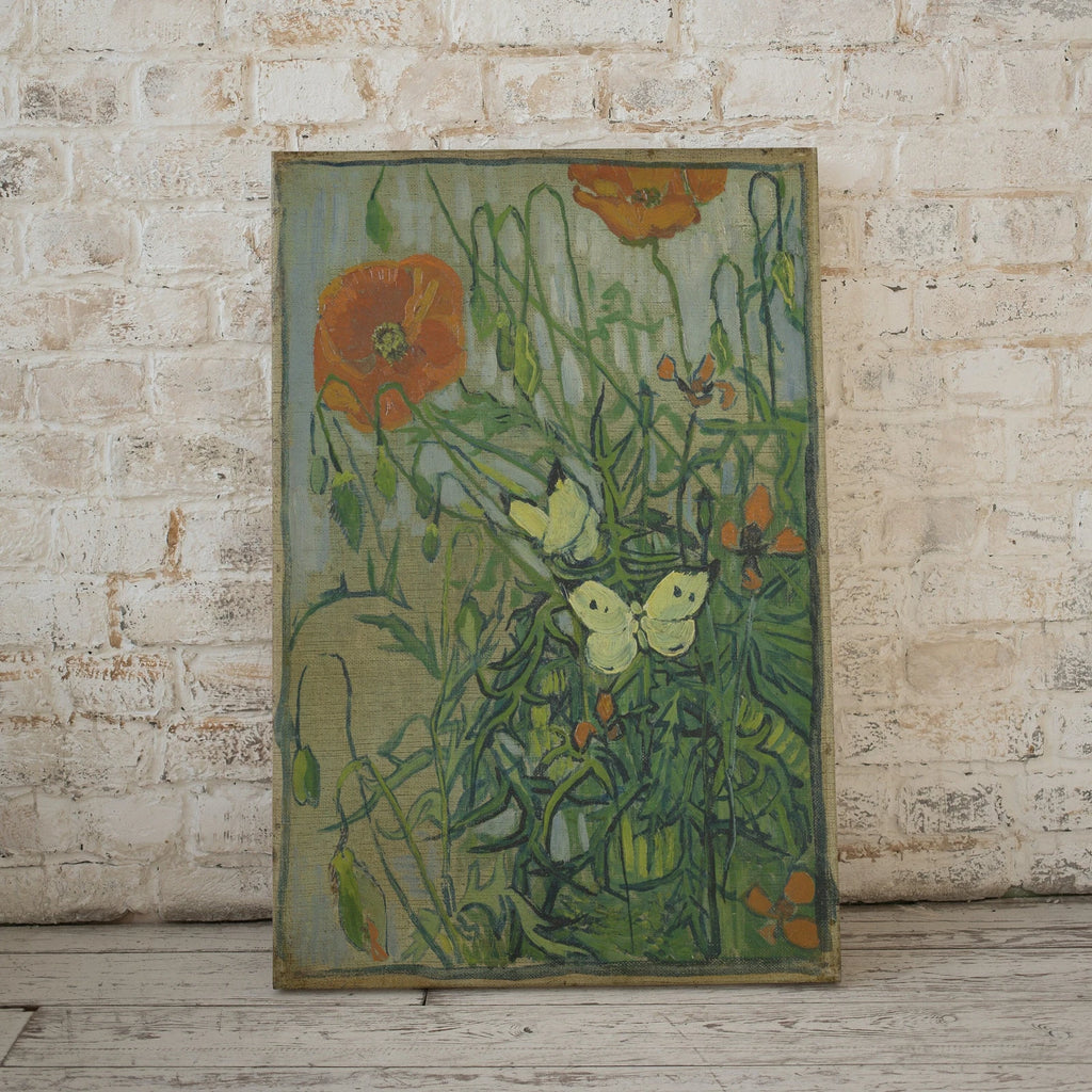 Detail view of artwork from Poppies & Butterflies Famous van Gogh Painting Art Print. Instant Download. Floral Printable van Gogh Fine Art. Vintage Botanical Art.. (variation 1)