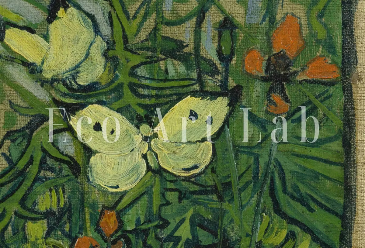 Poppies & Butterflies Famous van Gogh Painting Art Print. Instant Download. Floral Printable van Gogh Fine Art. Vintage Botanical Art. – Printable Wall Art