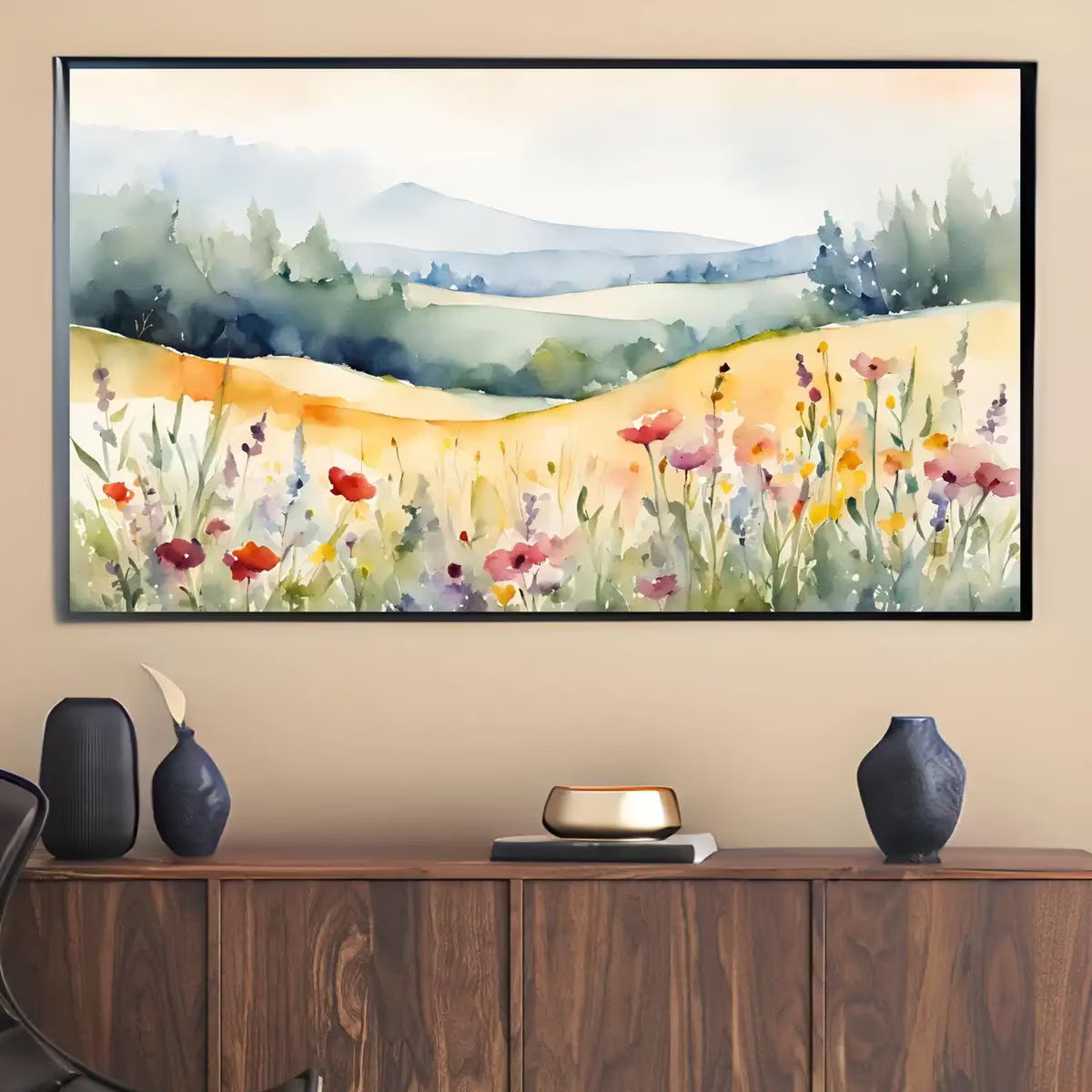 Poppies Wildflowers Wall Art. Watercolor Minimalist Floral Decor. Unique Frame TV Art For Samsung Frame TV – Frame TV  Art